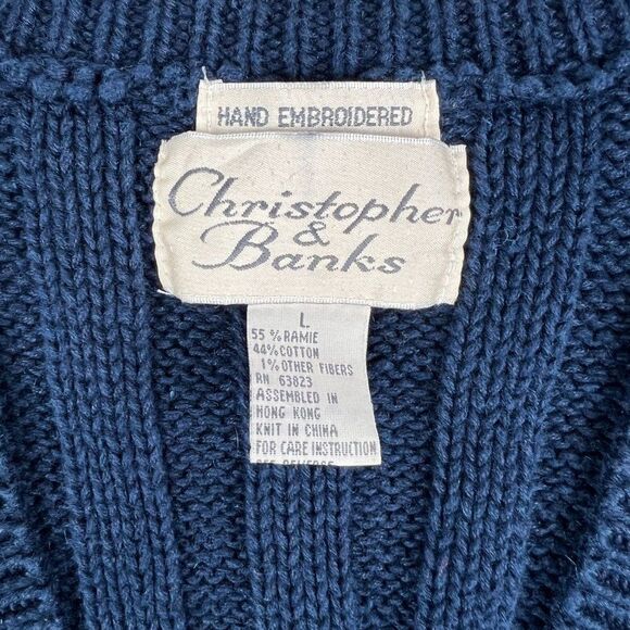 Christopher & Banks Vintage Hand Embroidered Four Seasons Wool Sweater Vest Sz L - Picture 5 of 16